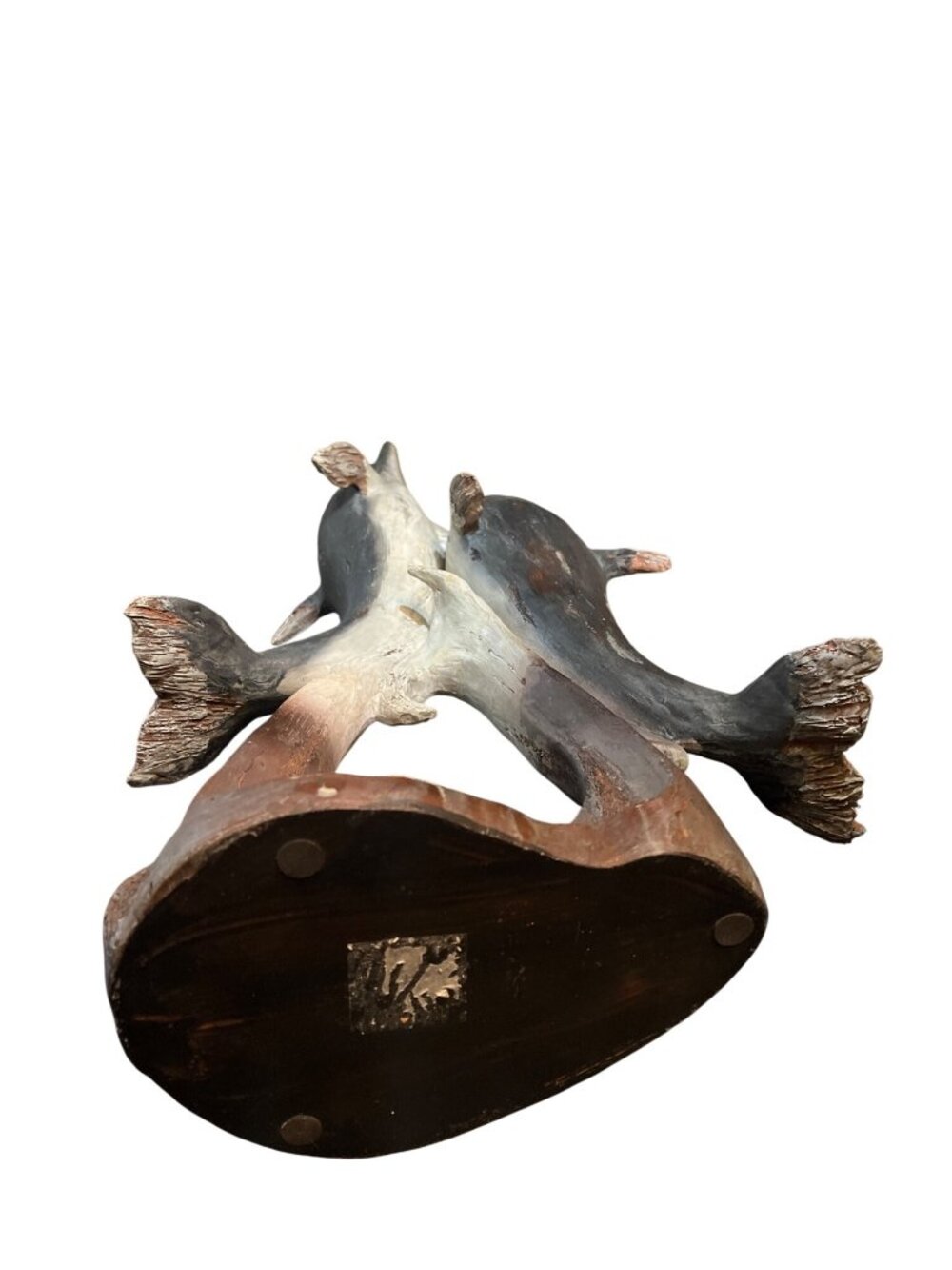Dolphin Sculpture 2 Dolphins Swimming On Wave Base Nautical Decor 20" - Picture 8 of 8